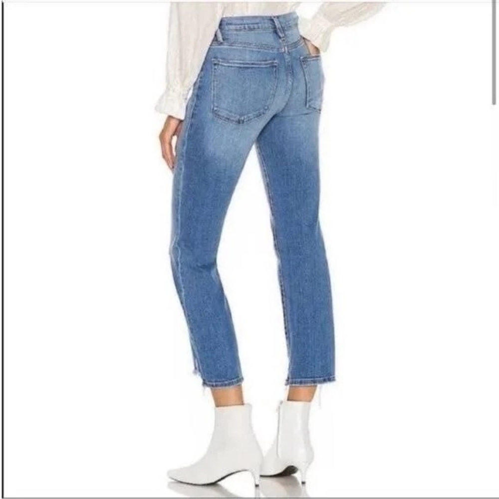 Frame Le High Straight Laskey Rips Distressed Denim Jeans Light Wash Size 23 - Picture 3 of 10